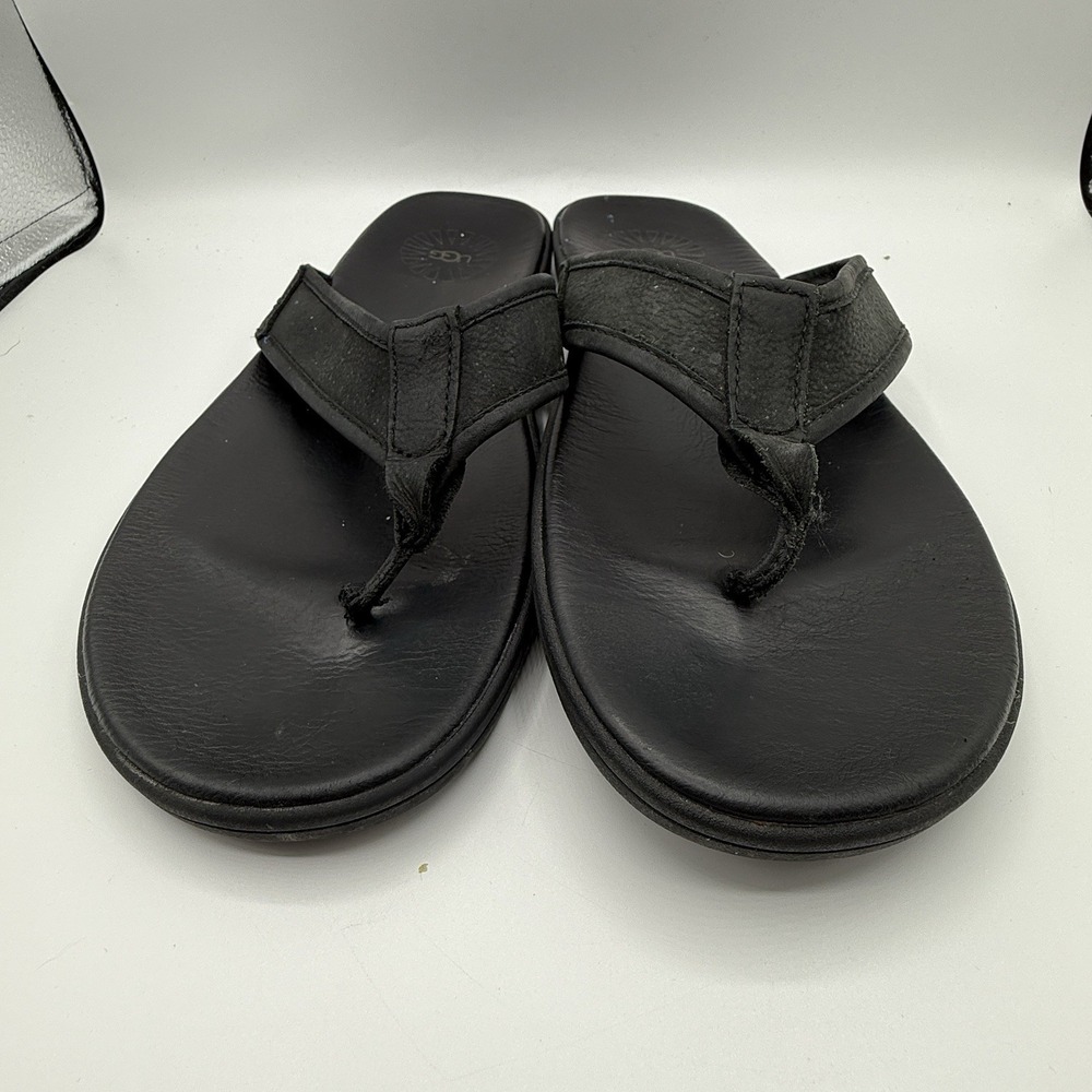 UGG Flip Flops Mens Sz 12 Black Leather Flip Flops - Picture 2 of 5